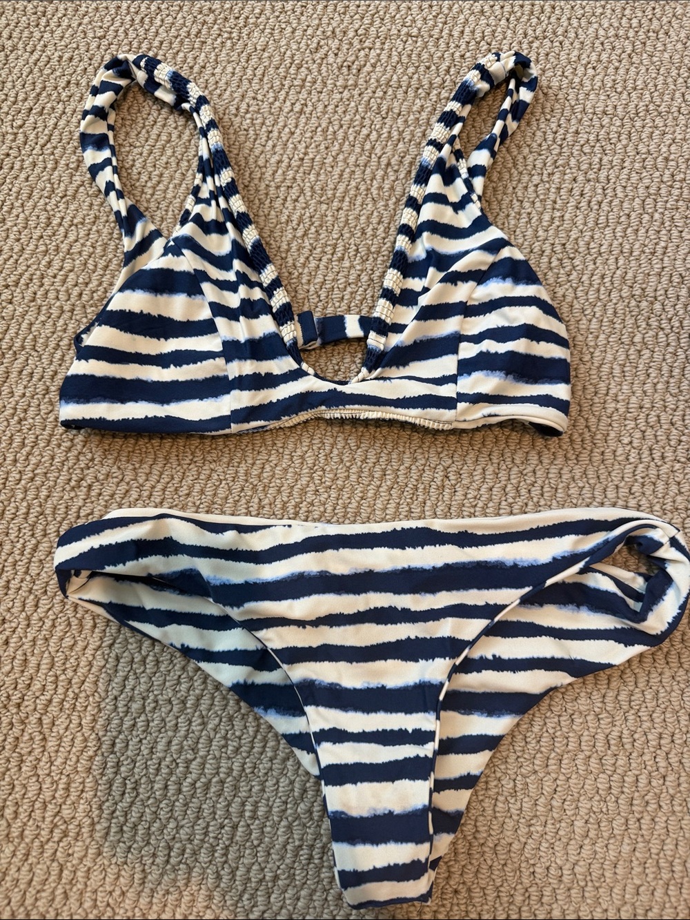 Striped Navy and White Bikini Set M